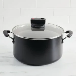 6QT Aluminum Lidded Stock Pot Black Large Non-stick Induction Stock Pot Lidded Whole Furnace Compatible Stew Pot for Mass Cooking