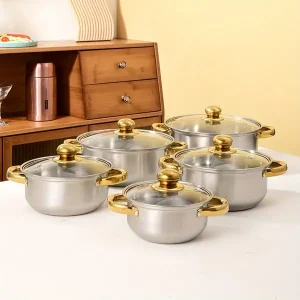 10-Piece Deluxe Stainless Steel Cookware Set Plus 5 Sizes with Lids - Durable, Versatile, Non-Reactive, and Easy to Clean - Ideal for Universal Use