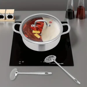 Stainless Steel Shabu Shabu Dual Sided Cooking Soup Hot Pot Silver Wu002FLid