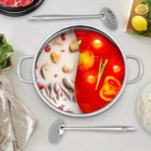 Stainless Steel Shabu Dual Sided divider Cooking Soup Hot Pot Cookware with Lid