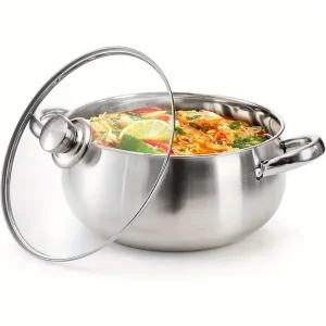 4 Quart Stockpot with Glass Lid, Stainless Steel Stockpot, Multipurpose Soup Pot, Cooking Pot, Sauce Pot for Chili, Pasta, Curries, Stews, Compatible with All Stove Tops, Dishwasher Safe