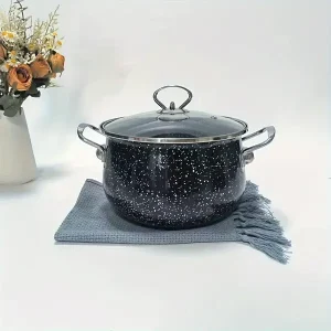 1PC Multi-Purpose Iron Soup Pot with Lid - Rust Resistant, Handmade, Easy-to-Clean Non-Stick Cookware for Restaurant, Home Kitchen, and Outdoor Use - Compatible with Gas Stoves and Electric Cooktops