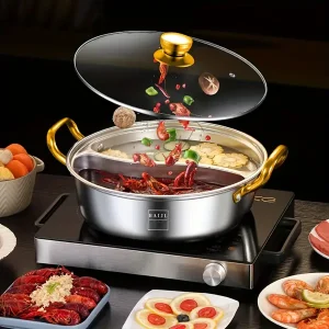 1pc Chinese Hot Pot Cooker, Chinese Kitchen Utensils, Stainless Steel Integrated Molding Double-flavored Pot, Hot Pot Pots, Household Hot Pot Special Pot Magnetic Stove