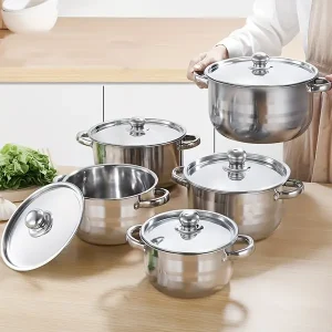 5pcs Stainless Steel Cookware, Thickened Material, Pots Of Different Sizes, Suitable For Home Kitchens, Outdoor Camping