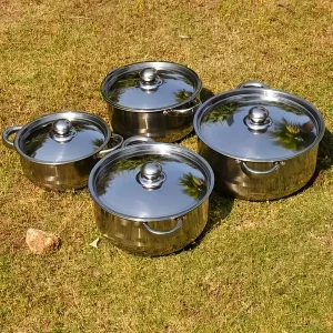 4-Piece Stainless Steel Cooking Pot Set - 410 Grade, Durable 0.5mm Thickness, Uncharged, with Lids & Handles, No Flint, Ideal for Ramadan Decoration & Camp Kitchen Essentials