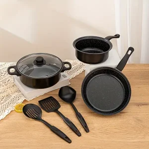 Complete Non-Stick Cookware Set - Includes Frying Pan, Stew Pot & More - Durable Iron Kitchen Essentials