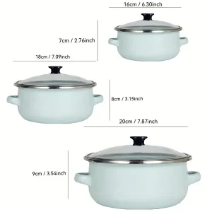 3pcs 6.3~7.87inch Thin and Portable Multifunctional Enamel Soup Pot Set, Cooking Pot, Stew Pot, Easy to Clean Non-stick Pot, Restaurant Home Kitchen Cookware Supplies, Compatible with Gas and Electric Stoves, Holiday Gift