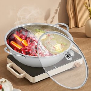 Stainless Steel Hot Pot With Divider, Shabu Shabu Pot With Glass Lid, Hot Pot Set, It Can Be Used In Kitchens In Hotels, Restaurants, Homes, Etc., And Is Suitable For Use With Induction Stoves, Gas Stoves, Electric Stoves, Ceramic Stoves, And Ovens.